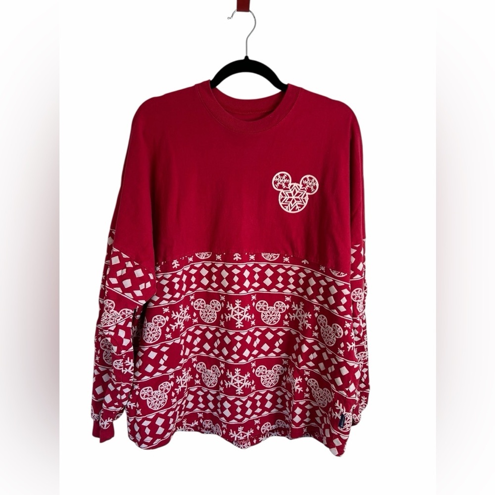 Disney Red Snowflake Mickey Mouse Merry & Bright Spirit Jersey Holiday Unisex XL - Picture 2 of 11